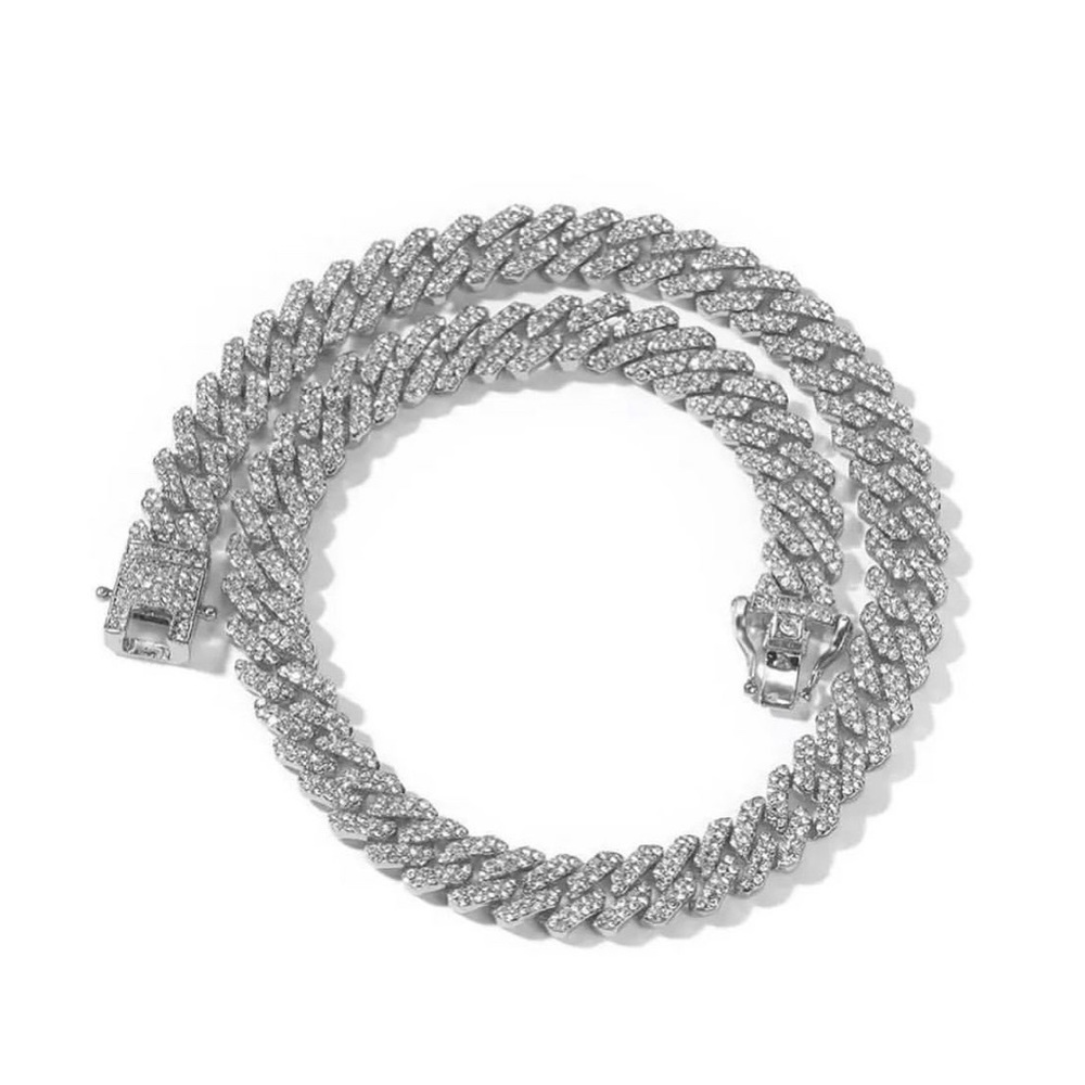 Silver Iced Out Cuban Necklace
